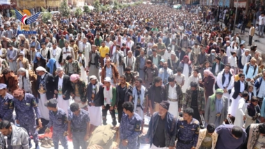 مسيرات حاشدة بالضالع ردا على التهديدات الأمريكية الصهيونية بتهجير الشعب الفلسطيني
