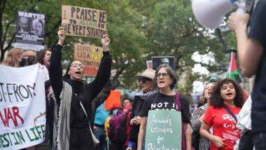 Manifestaciones frente a la sede de Naciones Unidas en Nueva York en solidaridad con Gaza