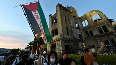 Pro-Palestine demonstration in Japan during commemoration of victims of Hiroshima and Nagasaki