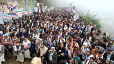 Mass marches in Hajjah denouncing Zionist aggression & in loyalty to martyrs' blood