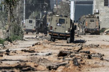 Palestinian resistance detonates explosive device with Zionist vehicle confronts enemy forces intrusion