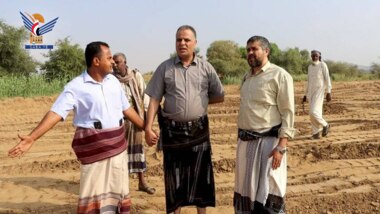 Der Gouverneur von Hadschah inspeziert das Projekt zum Schutz und zur Rückgewinnung landwirtschaftlicher Flächen im Wadi Habal in Abs